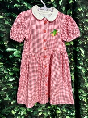 Vintage Healthtex Gingham Summer Dress Pink White Check Peplum Collar Girls 5